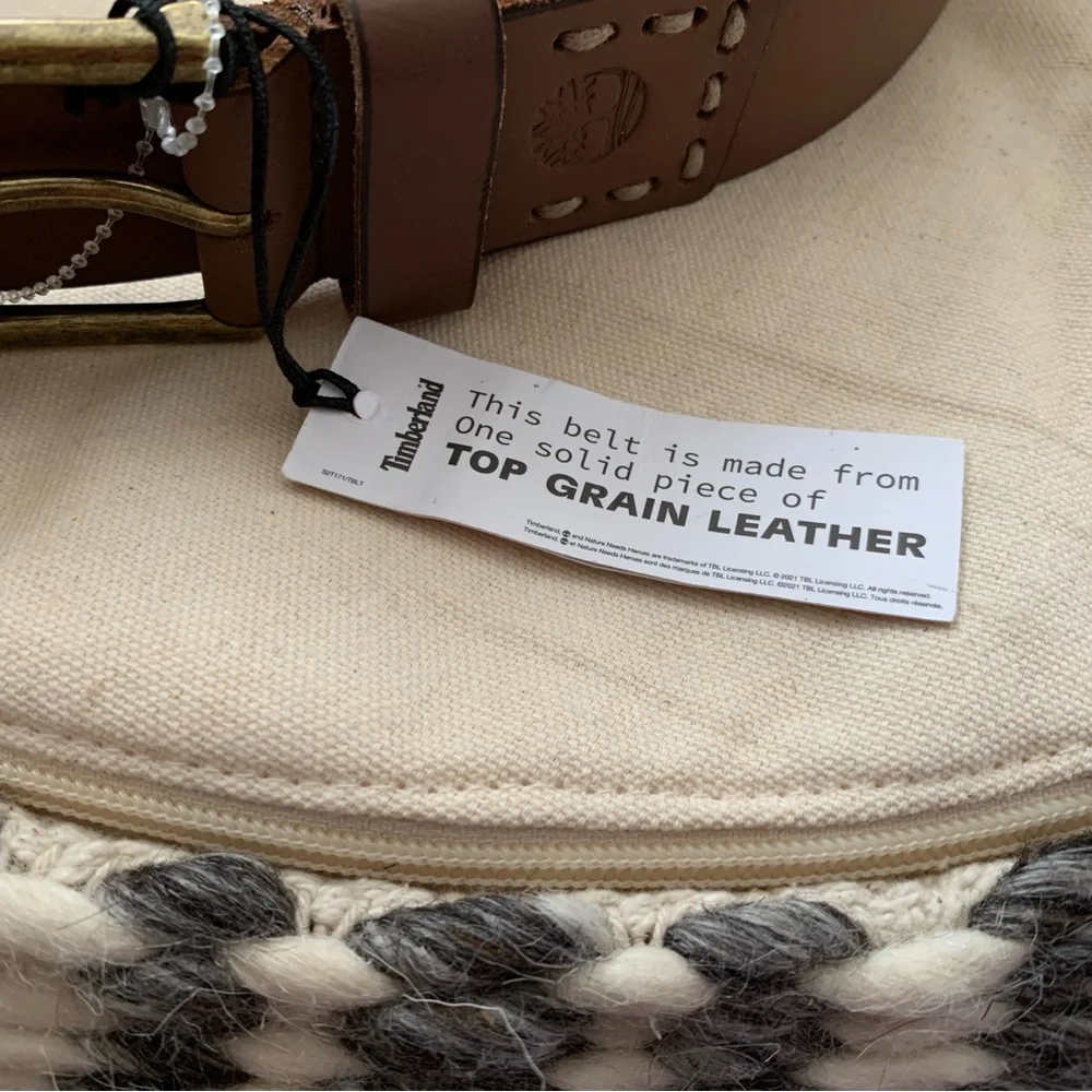 NWT Timberland Brown Leather Men’s Belt Size 38 - Picture 4 of 7